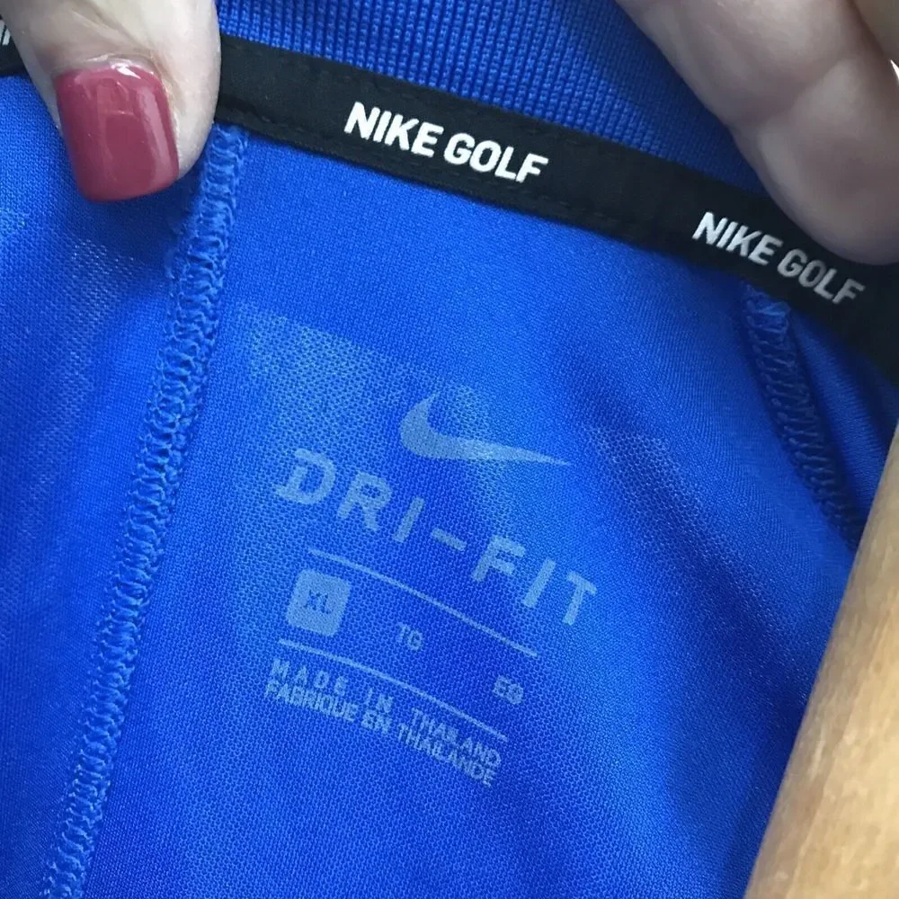 NIKE GOLF POLO SHIRT XL BLUE Logo DRI-FIT PERFORMANCE Button Collar Stretch